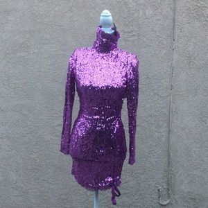 NWT Fashion Nova Purple Sequence Open-back Dress